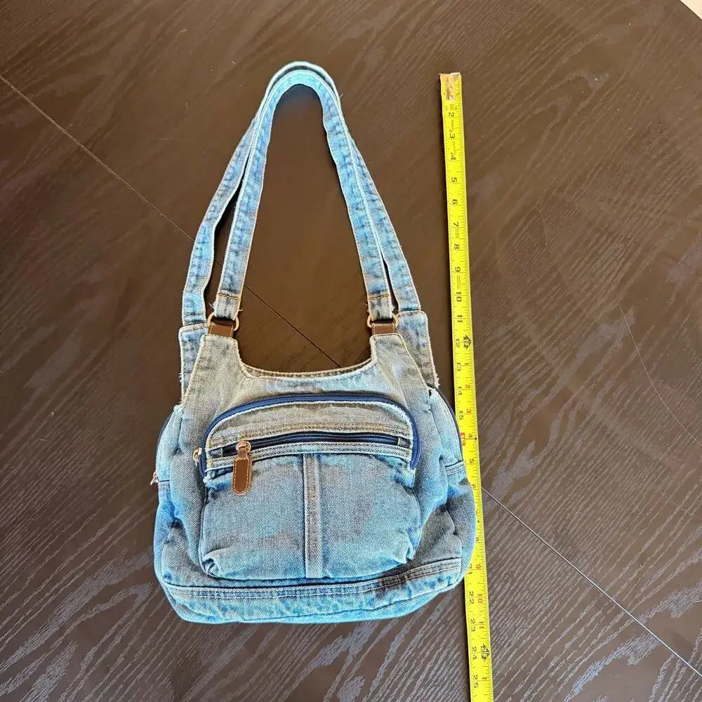 Vintage Y2K Denim Multi-Pocket Hobo Shoulder Bag